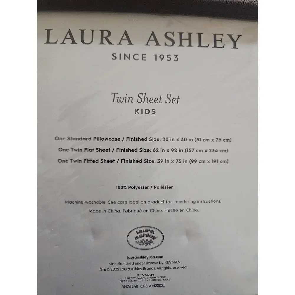 Laura Ashley kids striped sweet lady bugs 3 piece twin sheet set NWT
